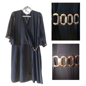 City Chic Size 20W Black Wrap Short Dress with Gold Detail